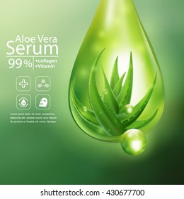 Aloe Vera Serum and Collagen Vitamin Skin Care Cosmetic Background Vector Concept .