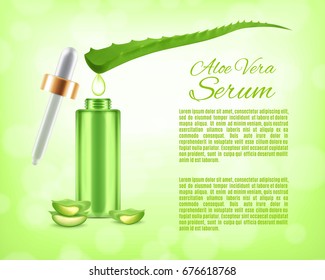 Aloe vera serum and collagen vitamin. Skin care concept. Design for ads or magazine. 3d illustration. EPS10 vector