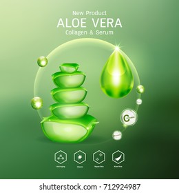 Aloe Vera Serum and Collagen Vitamin Skin Care Cosmetic Background Vector Concept .