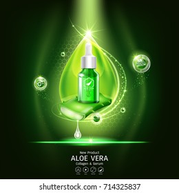 Aloe Vera Serum and Collagen Vitamin Background Vector for Skin Care Cosmetic Products.