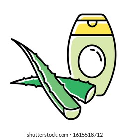 Aloe vera shampoo green color icon. Plant based body lotion. Moisturizer with herbs for moisturizing. Natural cosmetic product. Skincare treatment and dermatology. Isolated vector illustration