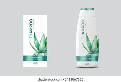 Diseño de etiquetas Aloe Vera Shampoo, diseño de plantillas de botellas Shampoo ilustración vectorial, diseño de etiquetas vectoriales, paquete EPS, diseño de etiquetas de aloe verde acuarela Vera, simulación de champú - vector de etiquetas