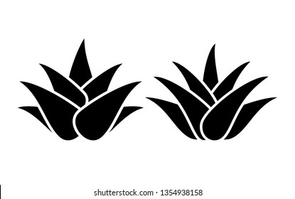 Aloe vera silhouette icon set isolated on white background