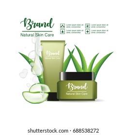 Aloe Vera Skin Care ads on White background, Cosmetics Concept, Packaging products