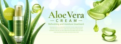 Aloe Vera Skin Care Product Covered By Succulent Leaves In 3d Illustration, Glitter Bokeh Background