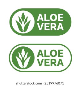 Aloe Vera Symbol, Logo, Abzeichen, Symbol, Aufkleber, Etikett, Emblem, Stempel, grün, Linie, flacher Vektor, einzelne Illustration. Aloe Vera-Etikett für Produktverpackungsdesign.