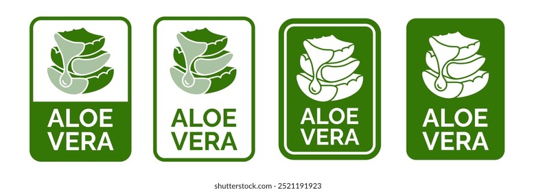 Aloe Vera  symbol, logo, badge, icon, sticker, label, emblem, stamp, green, line, flat vector, isolated illustration. Aloe Vera label for product packaging design.