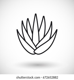 Aloe vera thin line web icon, Outline design of aloe vera plant with round shadow isolated on the white background, vector illustration