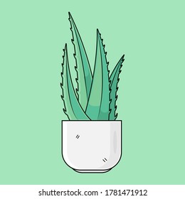 Aloe Vera Vector Illustration . Green Plant in the pot Flat Design .Aloe Vera logo, sign, icon and symbol