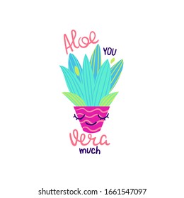 Aloe you vera much succulent. Cute cacti vector illustration