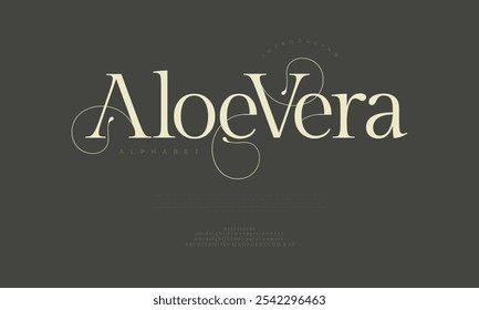 Aloevera typography beauty fashion elegant minimalist serif italic fonts decorative wedding vintage retro logos. Minimal luxury font alphabet logo. Vector illustration