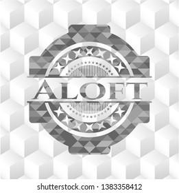 Aloft realistic grey emblem with cube white background