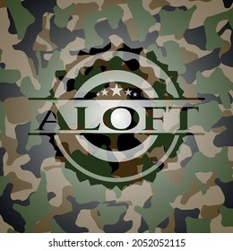 Aloft written on a camo texture. Vector Illustration. Detailed. 