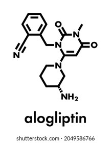 Alogliptin Diabetes Drug Molecule. Belongs To Dipeptidyl Peptidase 4 (DPP-4) Or Gliptin Class Of Antidiabetic Medicines. Skeletal Formula.