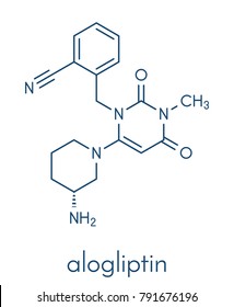 Alogliptin Diabetes Drug Molecule. Belongs To Dipeptidyl Peptidase 4 (DPP-4) Or Gliptin Class Of Antidiabetic Medicines. Skeletal Formula.