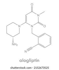 Estructura de la aloliptina. Molécula de un fármaco utilizado en el tratamiento de la diabetes.