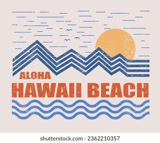 Aloha beach club print design. Hawaii beach wave print design for t-shirt. Mountain vintage artwork for poster, sticker and other. Summer vibes typography.