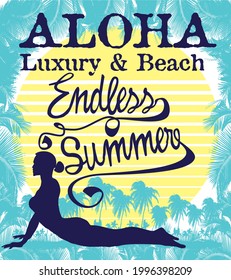 Aloha Beach Endless summer yoga time graphic design vector art