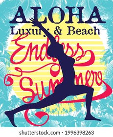 Aloha Beach Endless summer yoga time graphic design vector art