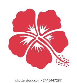 Aloha playa símbolo floral flor tropical exótico hibisco flor. Símbolo de la flor de la silueta del icono de la rosa china aislado. Elemento de diseño para logotipo, impresión de moda hawaiana, sello, tarjeta, decoración.