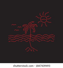 Aloha beach graphic tee design. Red hand drawing tee design for summer and vacation uses. 