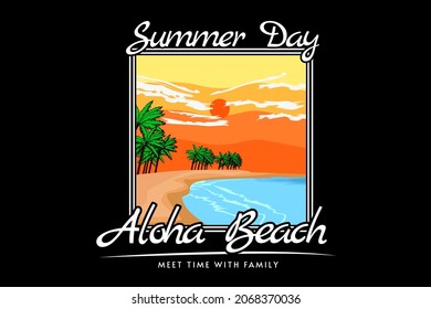 aloha beach retro design hand drawing