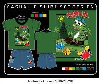 aloha beach surfing, vector cartoon illustration graphic design