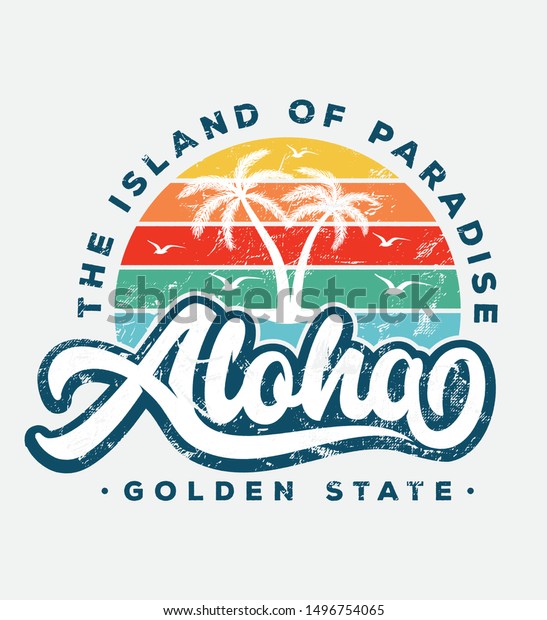 Aloha Beach Typography Slogan Palm Tree Stock Vector (Royalty Free ...