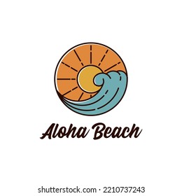 Aloha Beach Wave and Sun Vector Logo Design