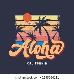 Aloha beach camiseta de la isla de California, mug, diseño de maletas de teléfono. Ilustración vectorial adecuada para impresión.