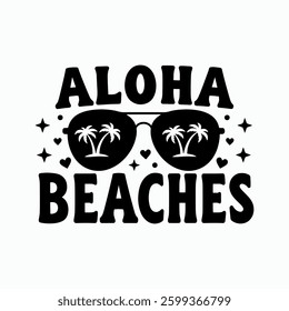 Aloha Beaches Design Sunglasses And Palm Trees. 