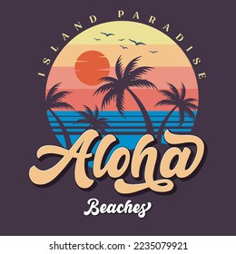 Aloha beaches Hawaii island t-shirt, mug, phone case design. Vector illustration suitable for printing.