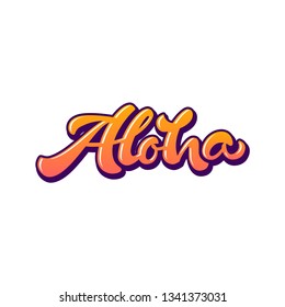 Aloha, custom writing letters isolated on white background, Hawaiian language greeting typography, vector illustration. EPS 10