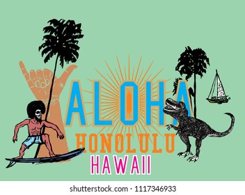 Aloha dinosaur vector art
