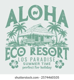 Aloha Eco resort.california summer paradise beach vector artwork for print. long beach california summer time,summer beach sunshine vector print design artwork, take me to the sunshine, Beach Paradise