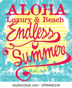 Aloha Endless Summer Palm leaf frame graphic design vector art