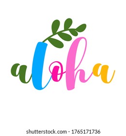 Aloha - funny typography quote with palm leaf in vector eps. Good for t-shirt, mug, scrap booking, gift, printing press.