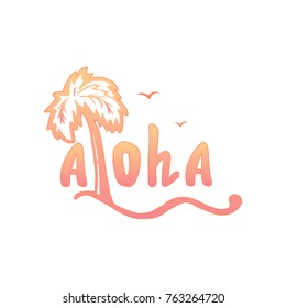 Aloha hand draw lettering calligraphy. Summer apparel print design for card, poster, shirt. Minimalistic style tee print. Vector calligraphy illustration.