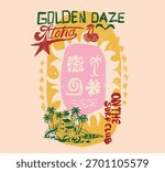 Aloha hand drawing beach illustration. palm tree tropical island graphics. women