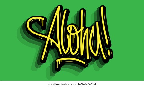 Aloha Hand Lettering Calligraphic Vector Sticker Design.
