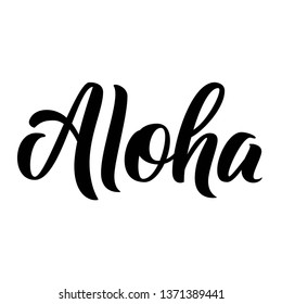 Aloha hand lettering, custom writing letters isolated on white background, Hawaiian language greeting typography, vector type design illustration.