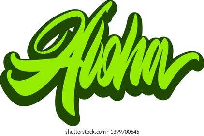 Aloha hand lettering, custom writing letters isolated on white background, Hawaiian language greeting typography, vector type design illustration.