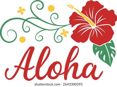 Aloha mão lettering com hibiscus flor festival vetor ilustração design isolado. 