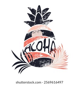 'Aloha' hand lettering in a pineapple vector design