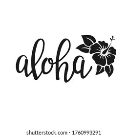 Aloha - hand written lettering. Text isolated on white background with design elements. Summer typography for photo overlays, t-shirt print, flyer, poster design. Beach life message