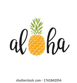 Aloha - letras escritas a mano. Texto aislado en fondo blanco con elementos de diseño. Tipografía de verano para sobreimpresión de fotos, impresión de camisetas, volante, diseño de afiches. Mensaje de vida de playa