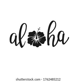Aloha - hand written lettering. Text isolated on white background with design elements. Summer typography for photo overlays, t-shirt print, flyer, poster design. Beach life message