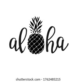 Aloha - hand written lettering. Text isolated on white background with design elements. Summer typography for photo overlays, t-shirt print, flyer, poster design. Beach life message