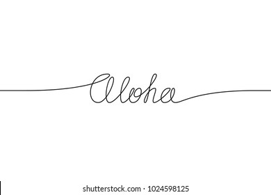 ALOHA handwritten inscription. Hand drawn lettering. alligraphy. One line drawing of phrase. Vector illustration