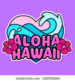 ALOHA HAWAII, BEACH HEART, SLOGAN PRINT VECTOR